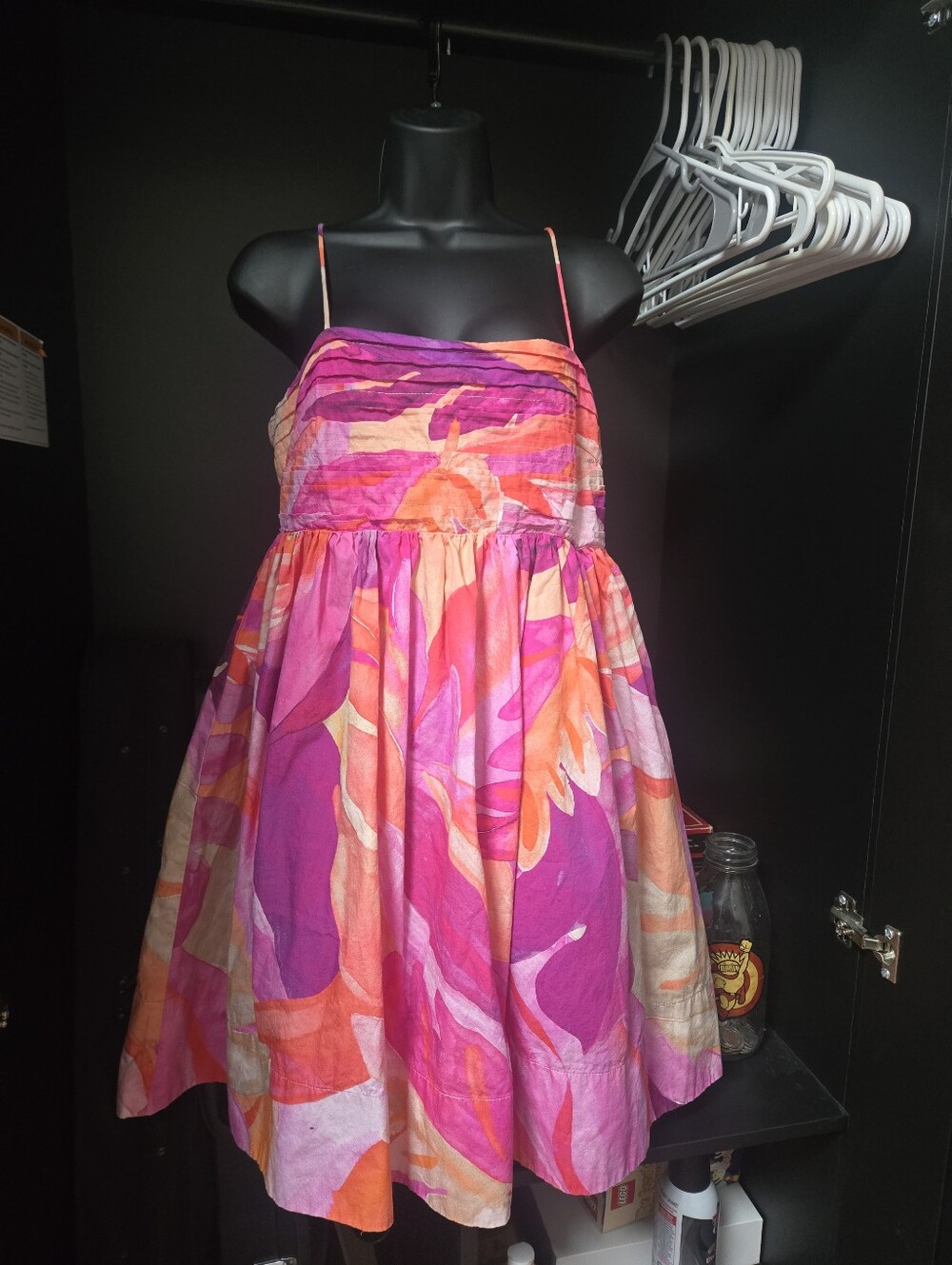 H&M Pink & Orange Abstract Watercolor Floral Babydoll Mini Dress S